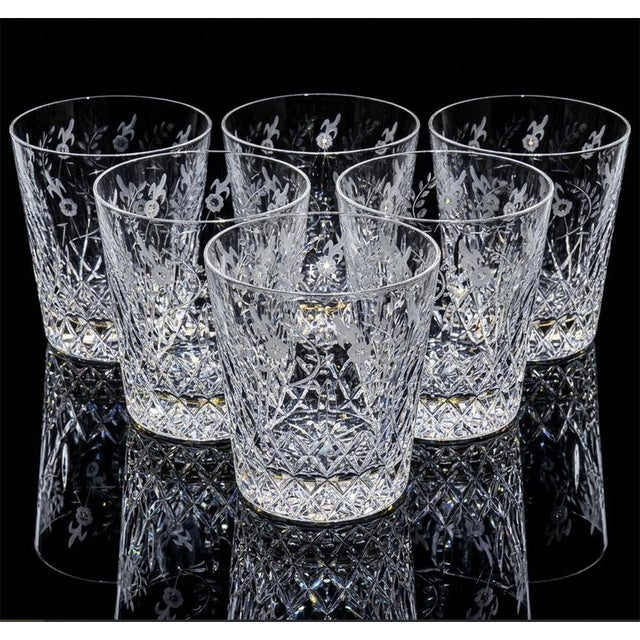 An exquisite set of six (6) vintage hand-cut lead crystal Double Old Fashioned (DOF) tumblers by Rogaska in the rare and...