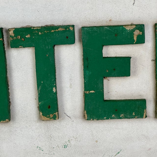 Wood Vintage Large "Enter" Sign on Masonite With Raised Letters in Green Paint For Sale - Image 7 of 9