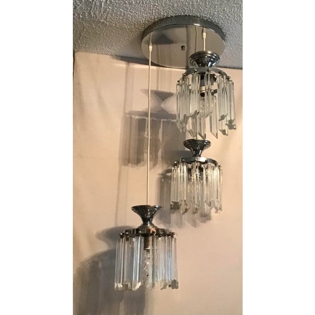 Chrome Vintage 1970s Sculpture 3-Light Murano Glass Cluster Cylinder Pendant, Italy For Sale - Image 8 of 13