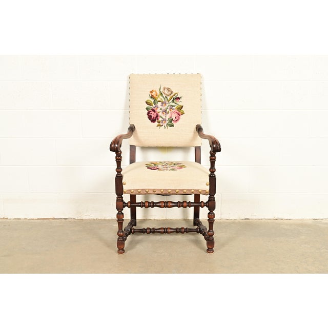Berkey & Gay Style Antique English Jacobean Carved Walnut Library Chair, Circa 1900 For Sale - Image 14 of 14