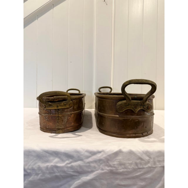 Metal Vintage Copper Planter Troughs / Jardinieres, A Pair For Sale - Image 7 of 12