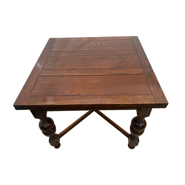 Early 20th Century Early 20th Century English Tudor Expansion Table Turned Baluster Legs Quarter Sawn Oak, X-Stretcher For Sale - Image 5 of 16