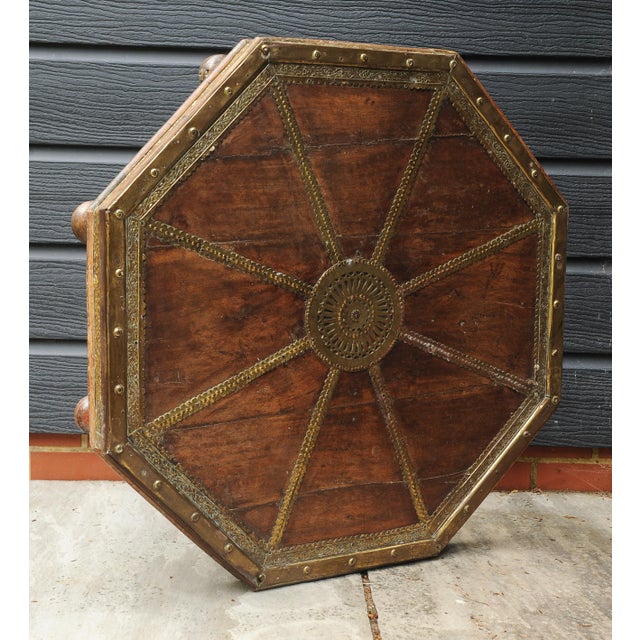 Antique Octagonal Low Hardwood Eastern Table with Decorative Brass Trims, 1890s For Sale - Image 11 of 12