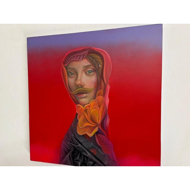 Plastic Natasha Lelenco, Anthropomorphic Floral Portrait Painting with Hybrid Face and Botanical Motifs, 2026, Acrylic Painting For Sale - Image 7 of 10