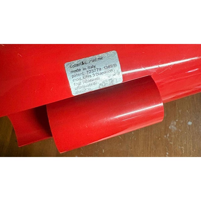 Orange-Red Clock with Digit 3 Tuning Forks from Solari Udine, Italy, 1966 For Sale - Image 12 of 13