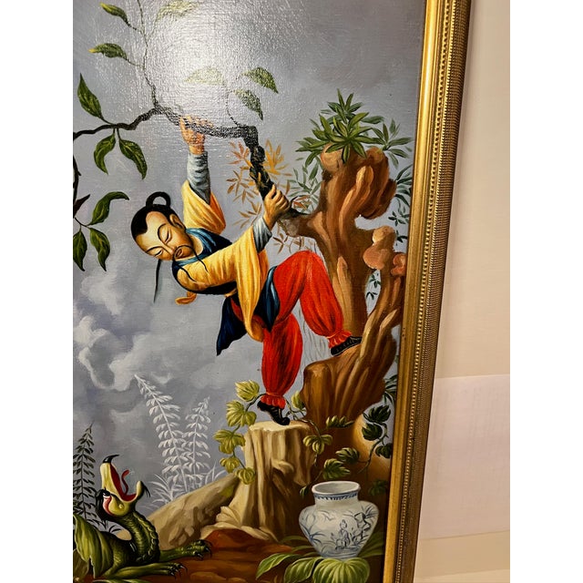 Red Late 20th Century Chinoiserie Original Art, Oil on Canvas, Set For Sale - Image 8 of 10
