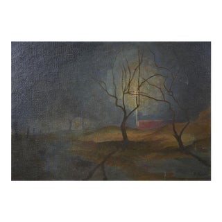 Vintage Mid 20th Century Surreal Light in the Night Painting For Sale