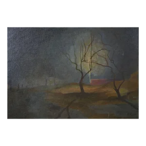Vintage Mid 20th Century Surreal Light in the Night Painting