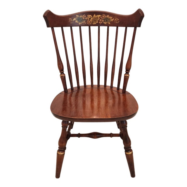 Vintage MCM Lambert Hitchcock Windsor Maple Gold Stenciled Fan Top Comb Back Chair For Sale