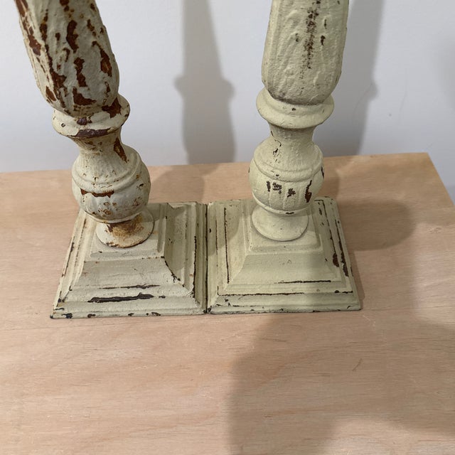 Neoclassical Pair of Vintage Neoclassical Cast Iron Pillar Candlestick Holders For Sale - Image 3 of 3