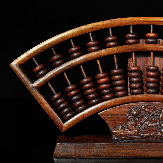 Wood 1970s Handcrafted Rosewood Fan-Shaped Abacus - Chinese Wooden Calculator With Stand For Sale - Image 7 of 9