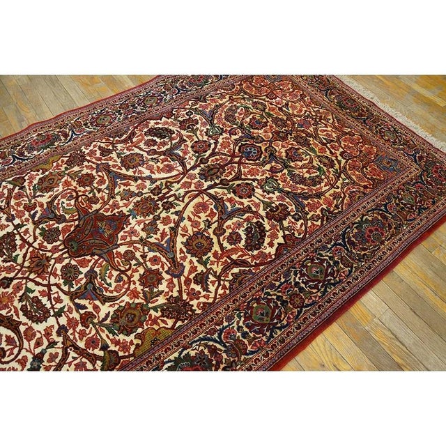 Beige 1920s Scatter Pair of Beige Field Floral Antique Kashan Knotted Wool Carpet Rug For Sale - Image 8 of 10