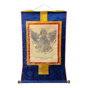 Tibetan Print Fabric Trim Guardian Buddha Deity Art Wall Scroll Thangka