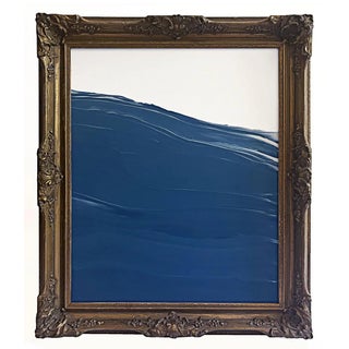 "Waves" Large Abstract Painting in Antique Frame, Large Seascape Ocean Painting Transitional Wall Art by JTS For Sale