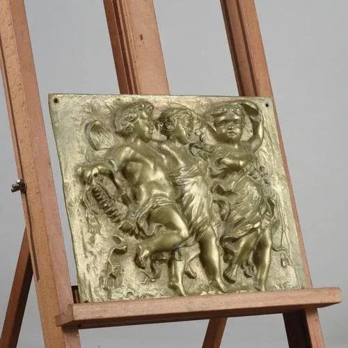 Cast brass plaque putti with dancing musicians measures 30.5 x 4 x h 25 category liberty style sculpture dimensions:...