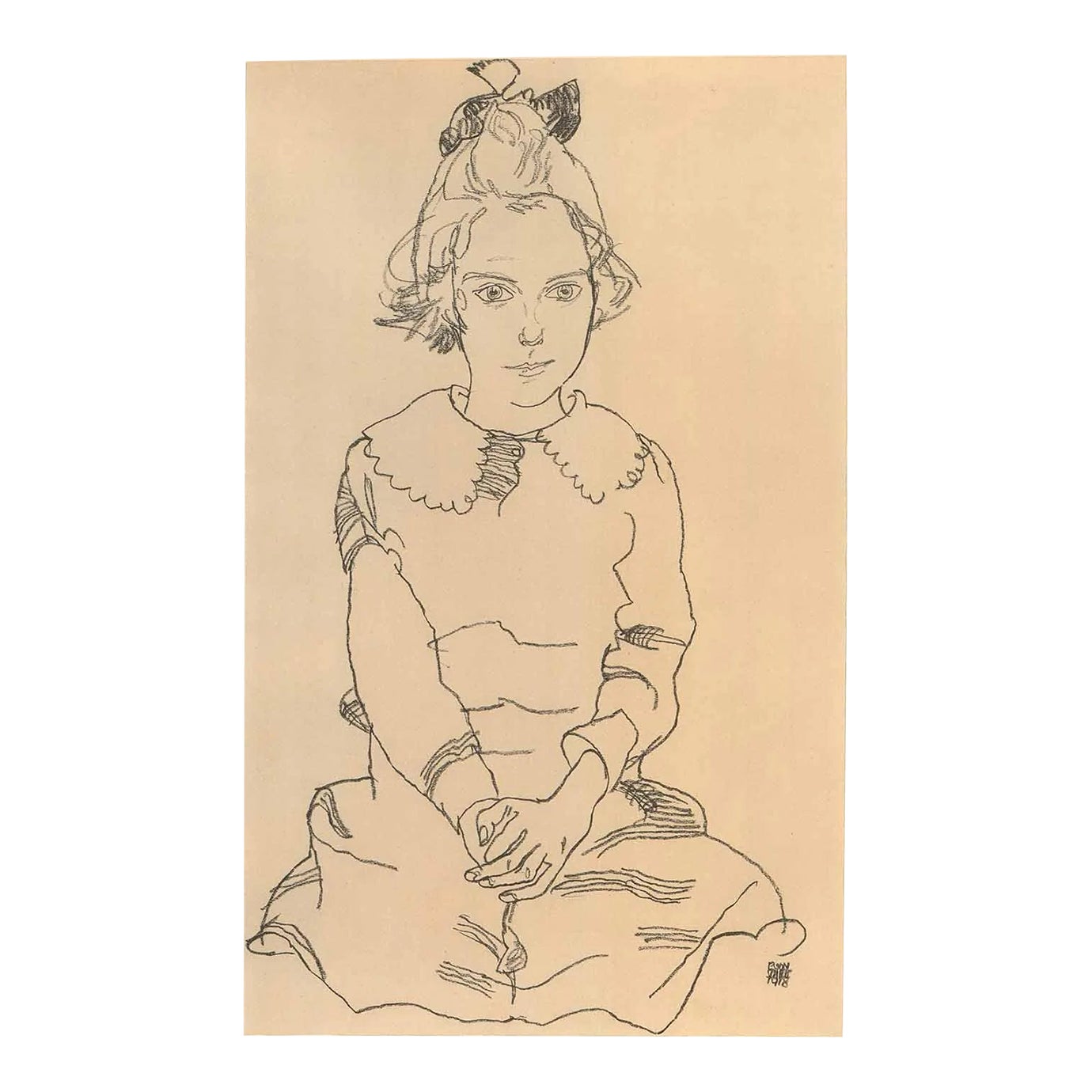 Schiele Lithograph 60 Seated Girl Maria Steiner | Chairish