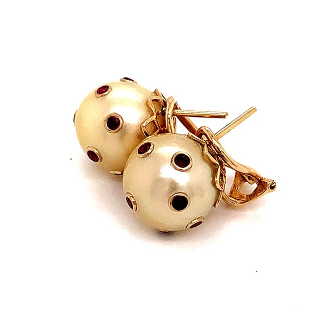 Metal South Sea Pearl Ruby Earrings 14k Gold 0.27ctw Certified For Sale - Image 7 of 14