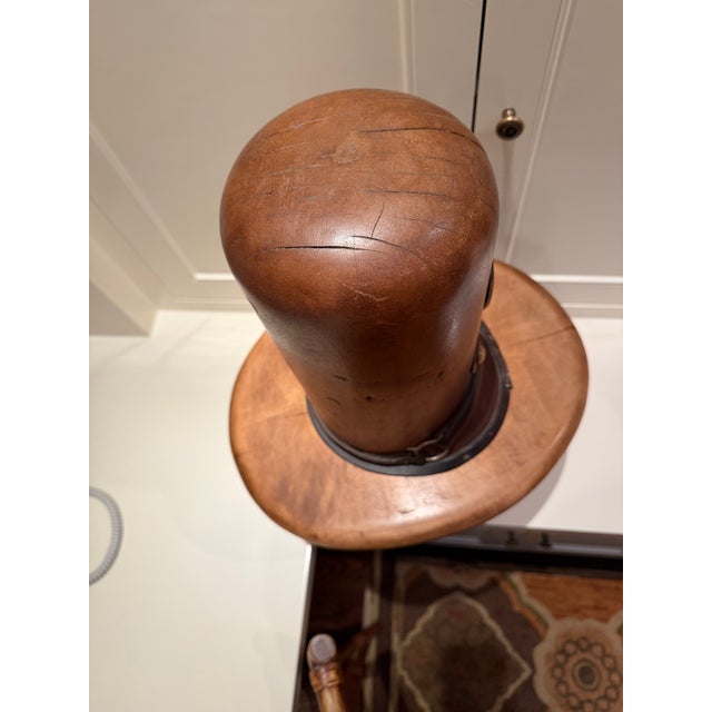 English English Bobby Wood Vintage Hat Form Stand With Brass & Leather Details For Sale - Image 3 of 9