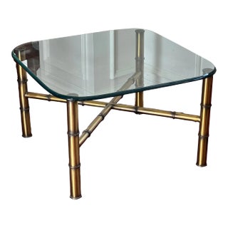 1960s Hollywood Regency Faux Bamboo Brass Finish Tole Side Table For Sale