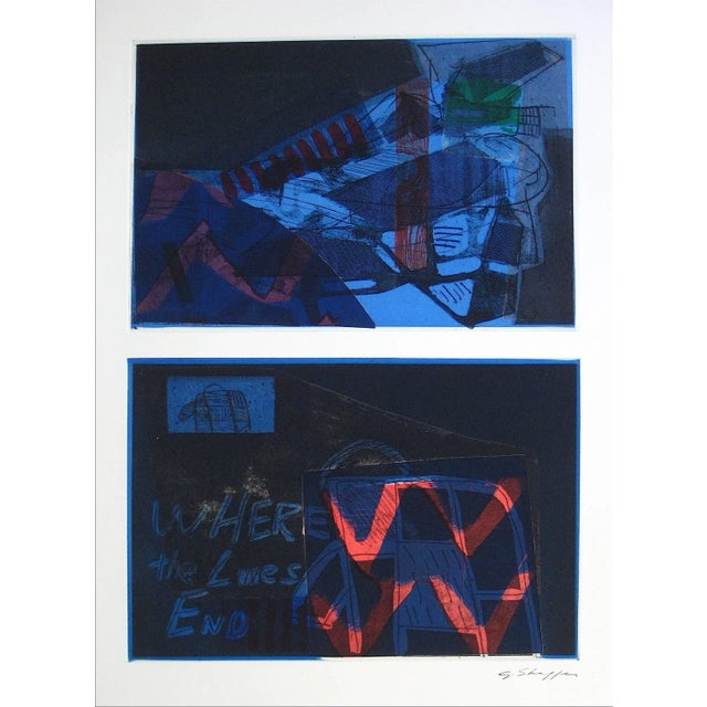 Modern Gary Lee Shaffer Expressionist Mixed Media Print in Blue, 1994 For Sale - Image 3 of 3