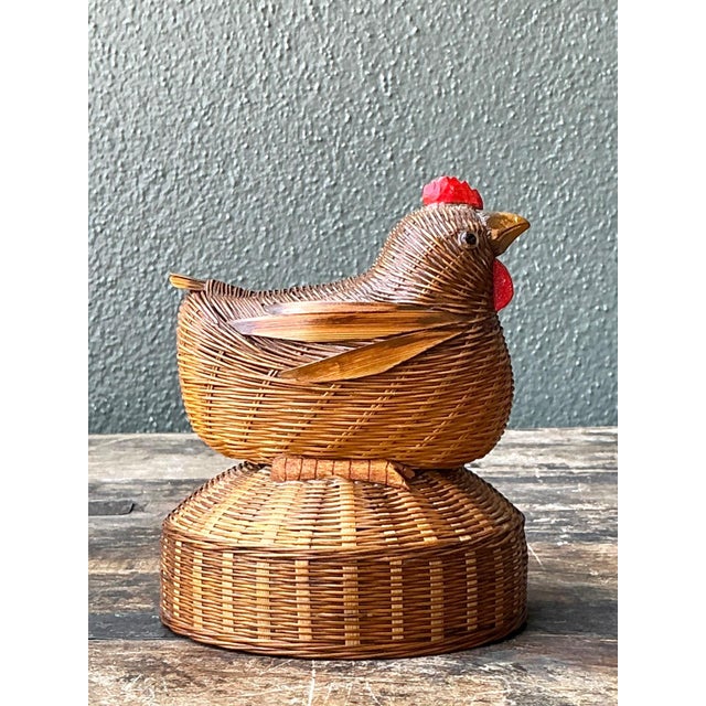 Mid-Century Modern Vintage Shanghai Weave Rooster Music Box For Sale - Image 3 of 15