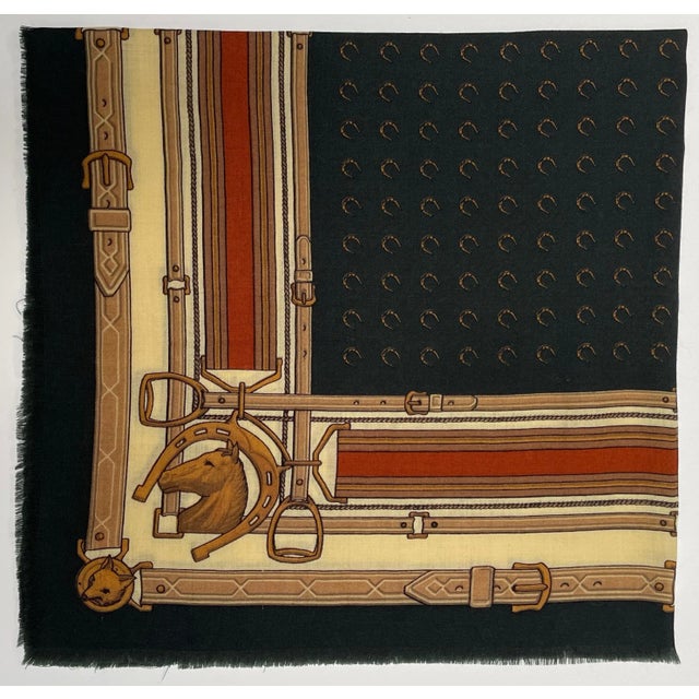 English 1980s Ralph Lauren Equestrian Themed Wool Challis Scarf - For Sale - Image 3 of 3