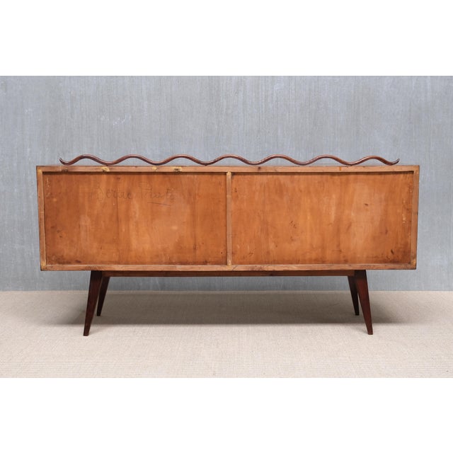 Italian Modern Walnut and Leather Sideboard with Undulating Cornice, 1950s For Sale - Image 15 of 16
