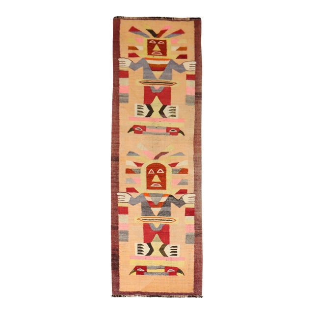 Vintage Zabihi Collection Pictorial Buddhist African Kilim Runner - 2' x 6'2" For Sale