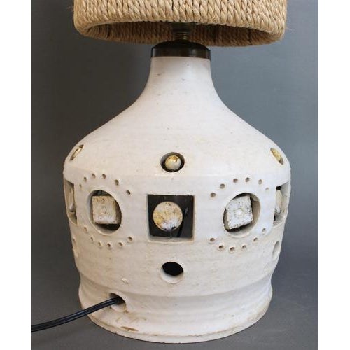 White Vintage French Ceramic Table Lamp attributed to Georges Pelletier, 1970s For Sale - Image 8 of 18