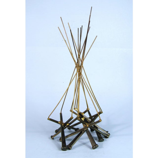 1960s Vintage Ron Schmidt Mid-Century Modern Brutalist Metal Nail Art Sculpture "Camp Fire" 1960's Tabletop Abstract Art For Sale - Image 5 of 10