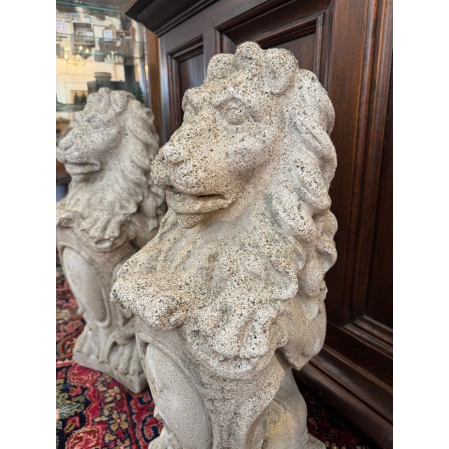 Sculpture Materials Pair of American Concrete Lion Garden Statues, Circa 1940s For Sale - Image 7 of 10