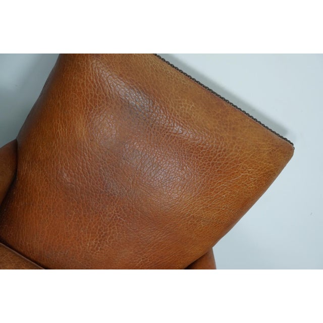 Vintage French Cognac-Colored Leather Club Chair, 1940s For Sale - Image 5 of 15