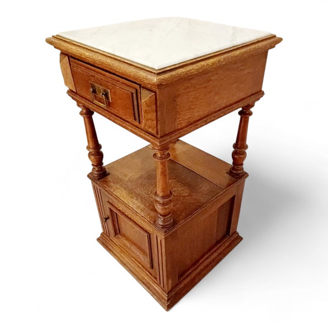 Antique French Louis XVI Nightstand with Marble Top, 1890s For Sale - Image 5 of 7