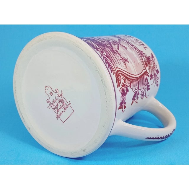 Ceramic Vintage Delft Red Floral Handwork Holland Mug For Sale - Image 7 of 7