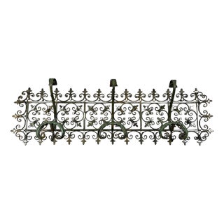 Antique Green Wrought Iron Wall Coat Rack with Floral Decorations, 20th Century For Sale