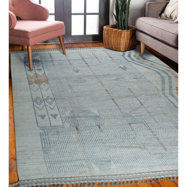 9x12 Gray Hand-Knotted Wool Striped Edge Accent Tribal Modern Carpet Rug For Sale - Image 9 of 9