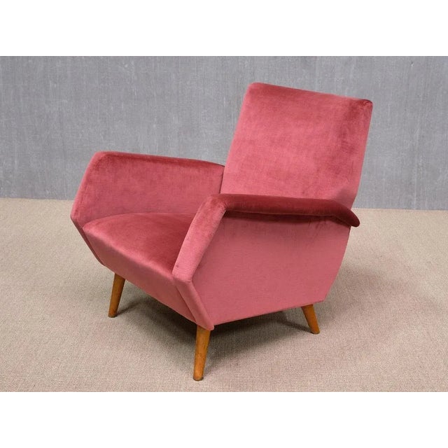 Set of Vintage Chairs in Coral Red Velvet and Beech by Gio Ponti for Asko, 1950s For Sale - Image 14 of 17