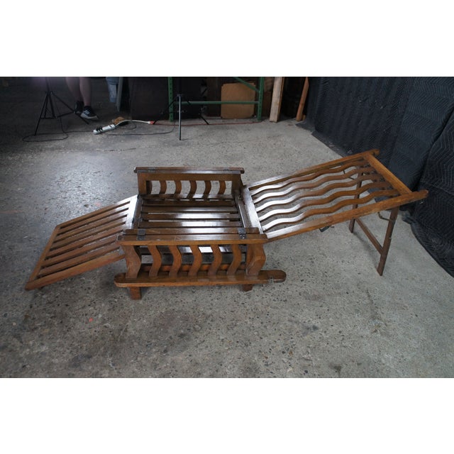 Late 19th Century Rare Antique Arts & Crafts Oak "Hollins" Convertible Couch Chair Chaise Lounge For Sale - Image 5 of 13