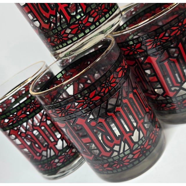 Metal Vintage Houze Happy Holidays Double Old Fashioned Glasses- Set of Six For Sale - Image 7 of 13