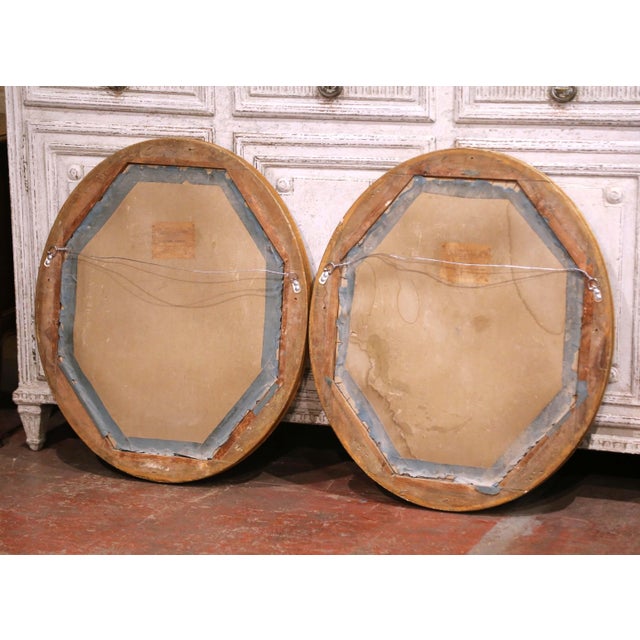 Pair of 19th Century French Sacred Heart Jesus and Mary Oval Giltwood Frames For Sale - Image 11 of 13