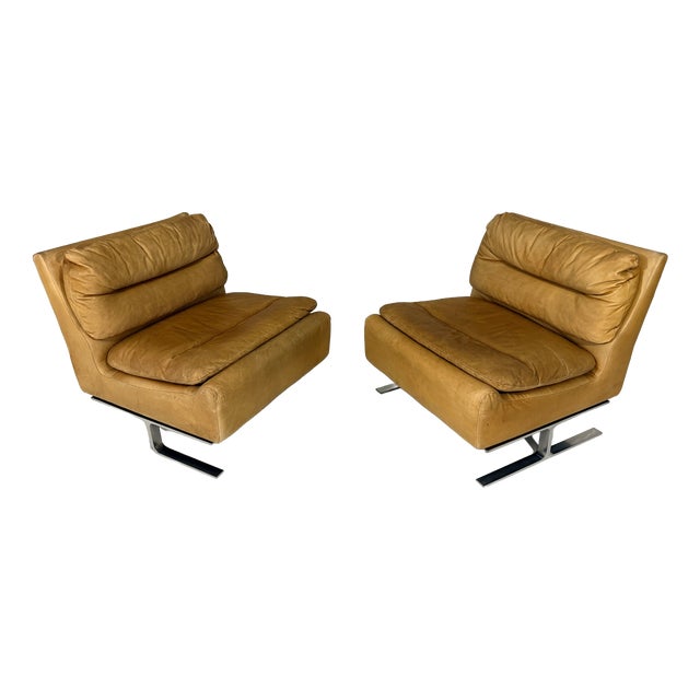 Special Lounge Chairs in Leather and Chrome, 1960s, Set of 2 For Sale