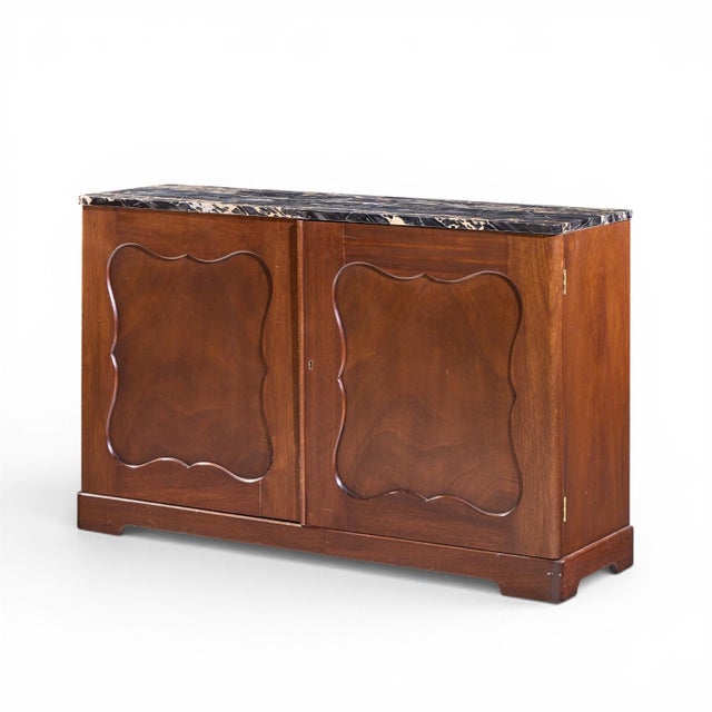 Mid-Century Modern Edward Wormley for Dunbar Mid Century Mahogany and Marble Credenza For Sale - Image 3 of 9