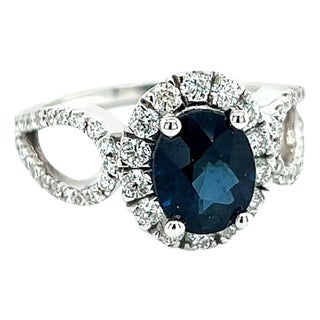 Natural Sapphire Diamond Ring Size 6.25 14k W Gold 2.93 TCW Certified For Sale