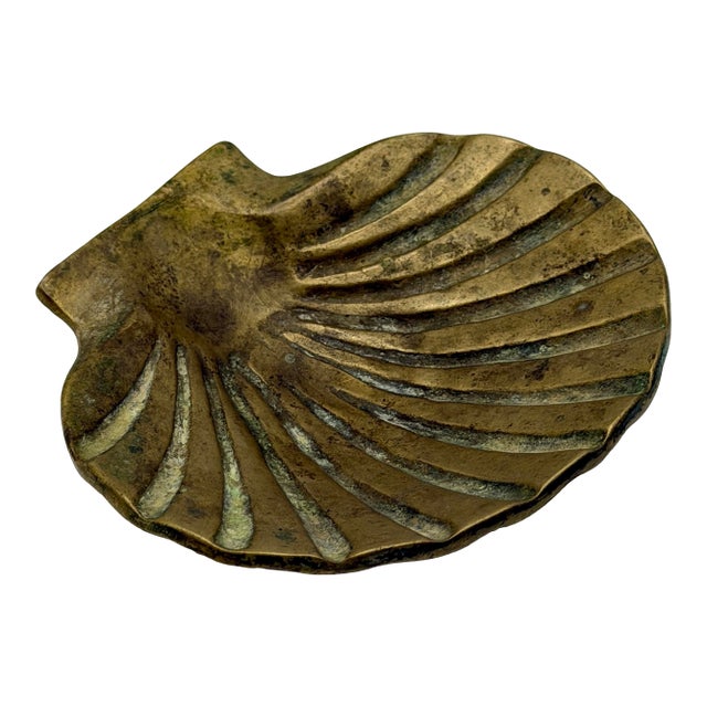 Vintage Brass Seashell Catchall Dish – Coastal Shell Trinket Tray For Sale