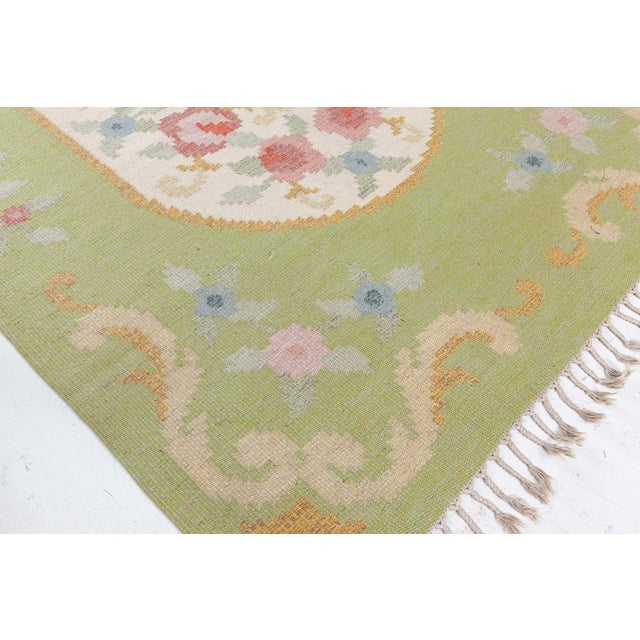Light Green Doris Leslie Blau Vintage Swedish Flat Woven Rug by Rakel Carlander For Sale - Image 8 of 9