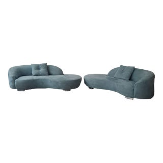 Pair of Lazar Industries Serpentine Modern Curved Sectional Sofa With Pillow For Sale