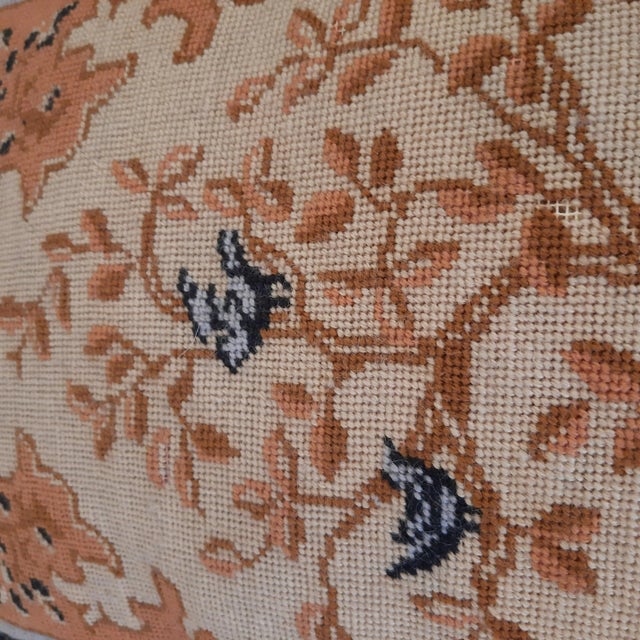 Gold Chinoiserie Gold Bird Needlepoint Silk Pillow Woodlands English For Sale - Image 8 of 10