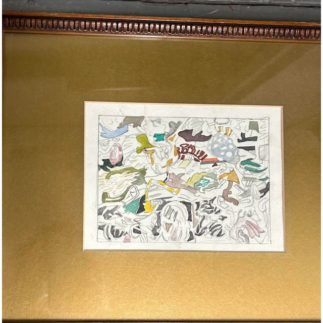 1950’s original abstract expressionist watercolor painting / drawing. Painting measures approx 6.5x5 and overall in frame...