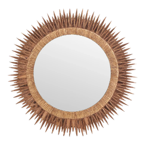 Large Rose Gold Pink Glass Sunburst Convex Mirror in the Manner of Line Vautrin's "Soleil À Pointes" Design.