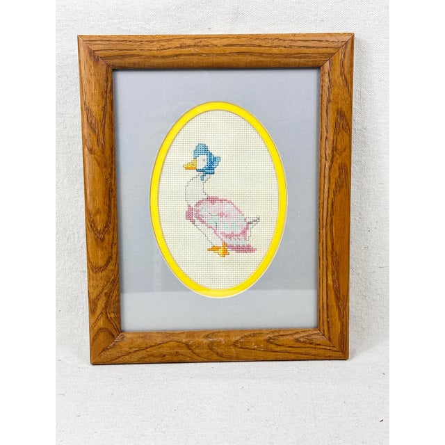 Children's Vintage Framed Beatrix Potter Jemima Puddle Duck Cross Stitch Nursery Art For Sale - Image 3 of 5